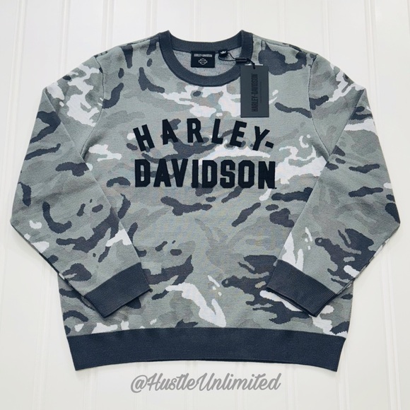 Harley-Davidson Smoke Grey Camo Wool Blend Knit Sweater Men’s Size XL - Picture 2 of 7